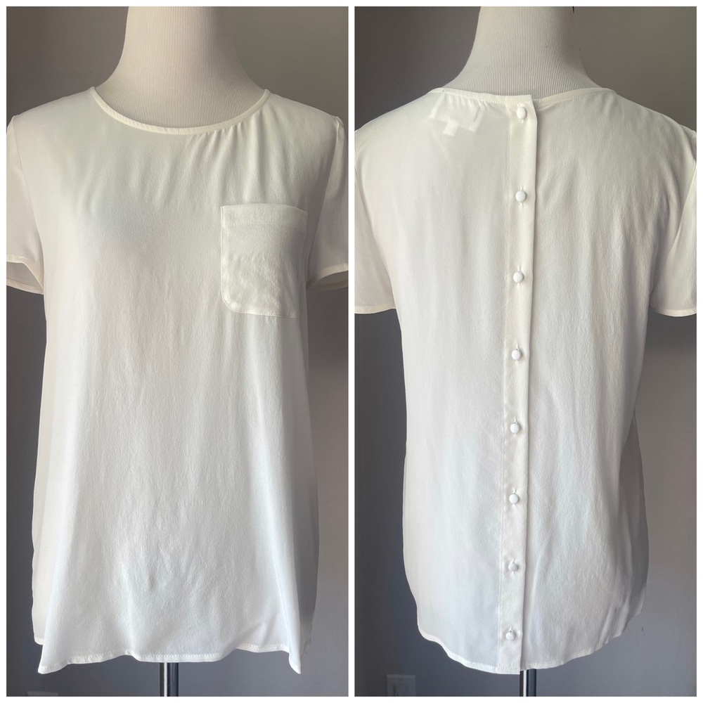 Sezane White Sheer Blouse with Button Back
